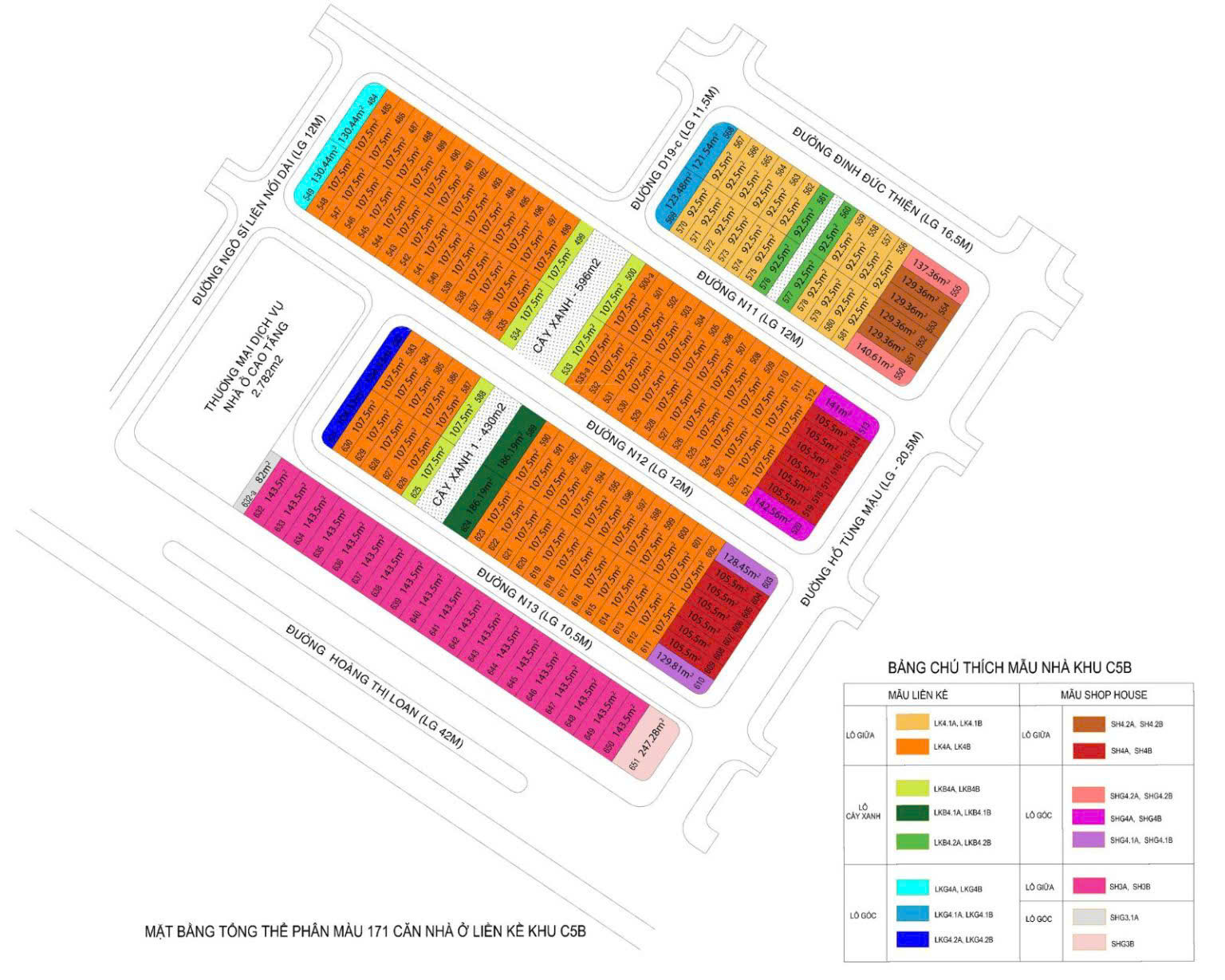 Mặt bằng tổng thể phân màu Shophouse Kim Phát